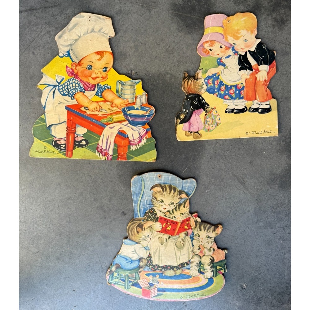 Lot of 3 Vintage Ruth E Newton Nursery Children's Wall Hanging Pressboard Decor